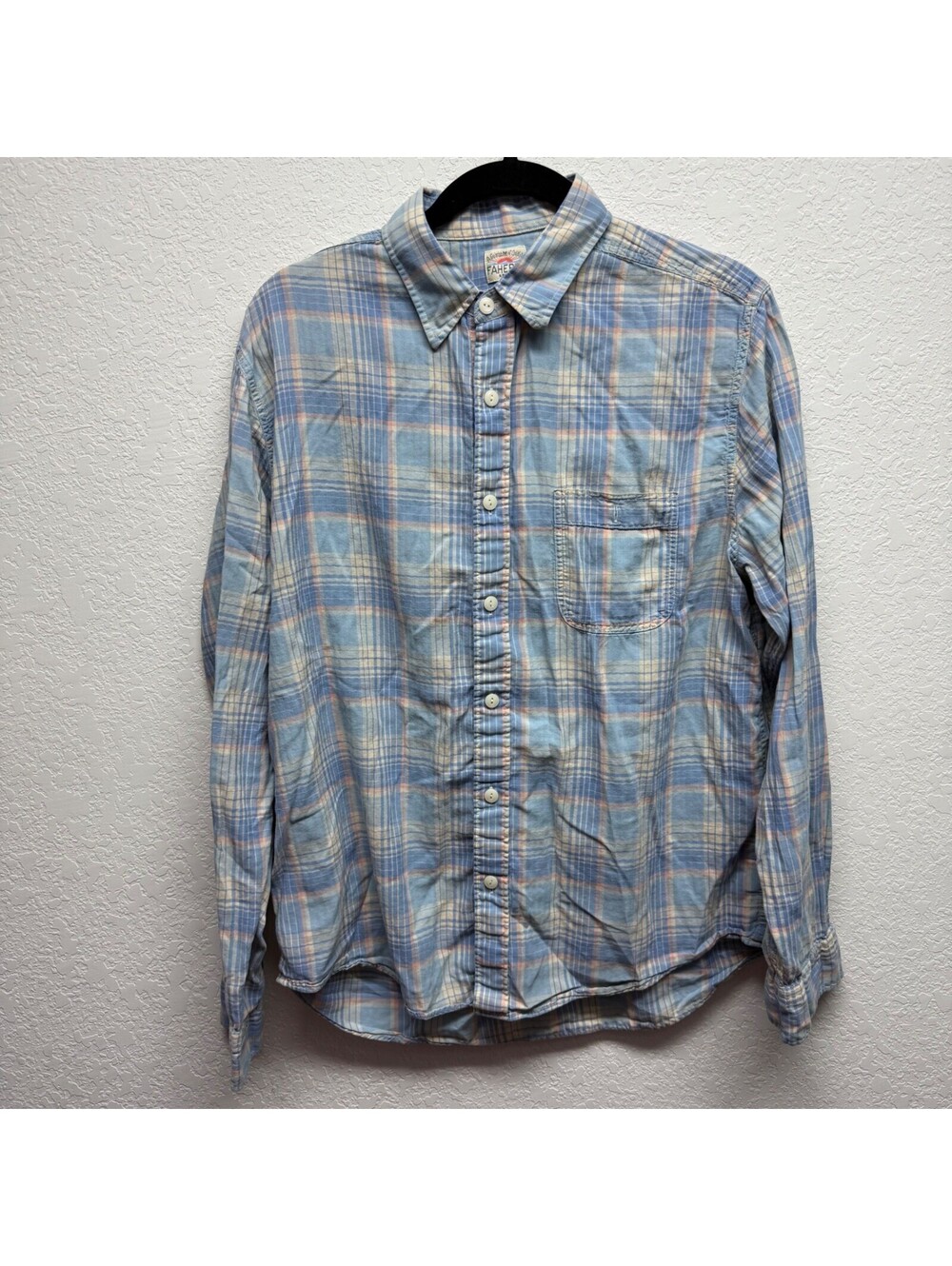 Faherty Brand Mens Button Down Shirt Plaid Long Sleeve Casual Light Blue L